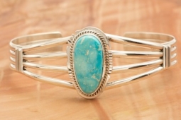 Genuine Kingman Turquoise Sterling Silver Navajo Bracelet